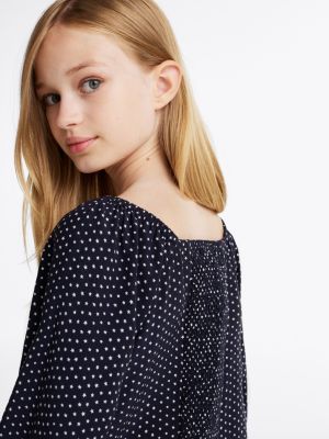 blouse à motif étoiles et dos froncé bleu pour filles tommy hilfiger