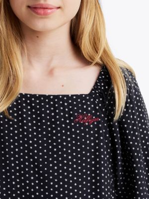 blau bluse mit raffung hinten und stern-print für mädchen - tommy hilfiger