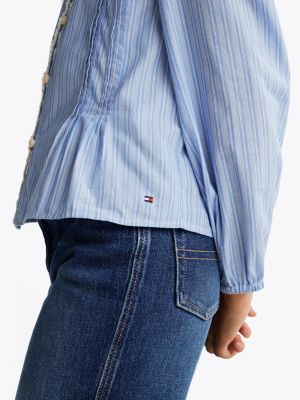 blau gestreifte bluse mit falten für mädchen - tommy hilfiger