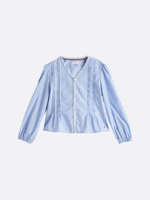 blue stripe pleated blouse for girls tommy hilfiger