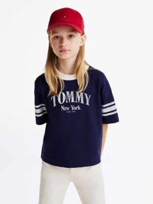 camiseta color block con cuello redondo multicolor de niñas tommy hilfiger