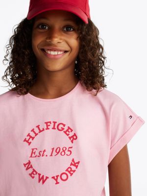 t-shirt relaxed fit con logo rosa da bambine tommy hilfiger