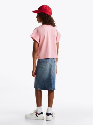 t-shirt décontracté à col ras-du-cou et logo rose pour filles tommy hilfiger