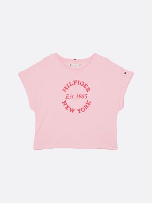 t-shirt décontracté à col ras-du-cou et logo rose pour filles tommy hilfiger