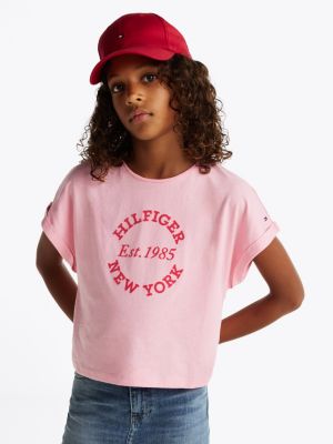 pink relaxed fit rundhals-t-shirt mit logo für mädchen - tommy hilfiger