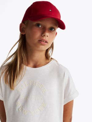 t-shirt décontracté à col ras-du-cou et logo gris pour filles tommy hilfiger