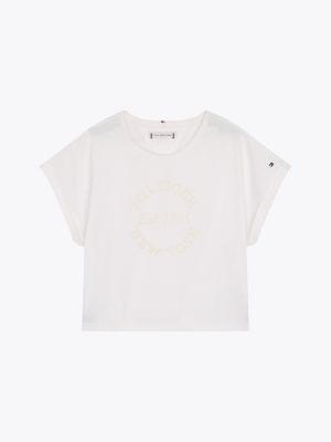 grau relaxed fit rundhals-t-shirt mit logo für mädchen - tommy hilfiger