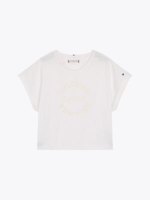 t-shirt décontracté à col ras-du-cou et logo gris pour filles tommy hilfiger