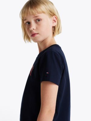 schwarz varsity rundhals-t-shirt mit logo für mädchen - tommy hilfiger