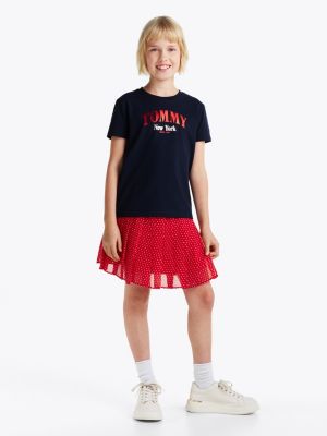 schwarz varsity rundhals-t-shirt mit logo für mädchen - tommy hilfiger