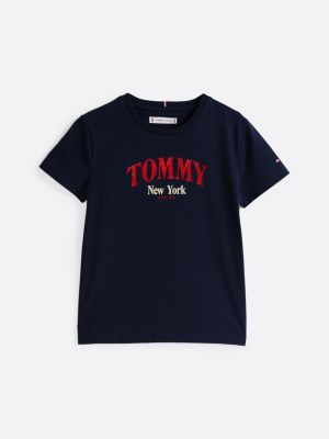 schwarz varsity rundhals-t-shirt mit logo für mädchen - tommy hilfiger