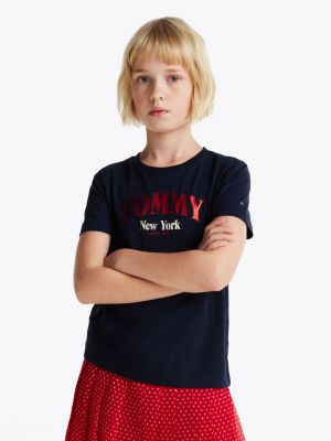 schwarz varsity rundhals-t-shirt mit logo für mädchen - tommy hilfiger