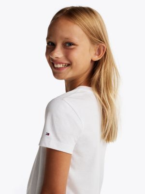 t-shirt varsity à col ras-du-cou et logo blanc pour filles tommy hilfiger