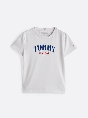 weiß varsity rundhals-t-shirt mit logo für mädchen - tommy hilfiger