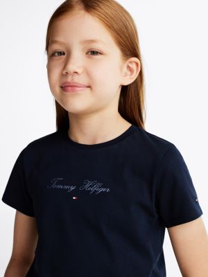 blauw t-shirt met ronde hals en logo voor meisjes - tommy hilfiger