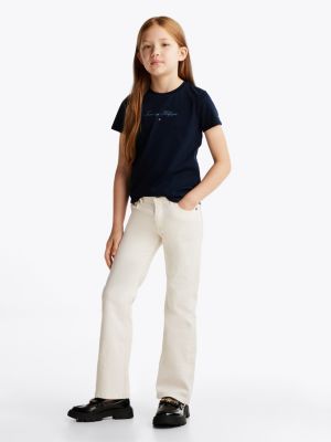 t-shirt con logo in corsivo blu da bambine tommy hilfiger