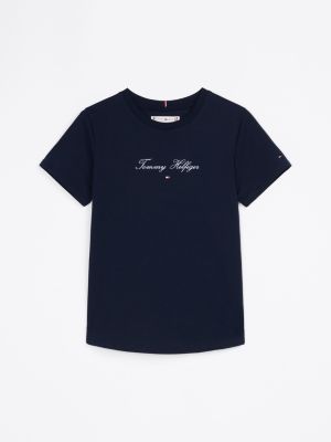 blau t-shirt mit rundhalsausschnitt und logo für mädchen - tommy hilfiger