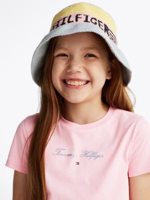 rosa t-shirt mit rundhalsausschnitt und logo für mädchen - tommy hilfiger