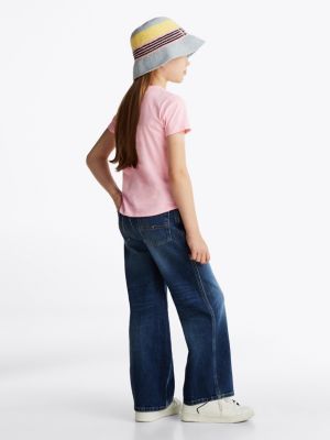 pink logo crew neck t-shirt for girls tommy hilfiger