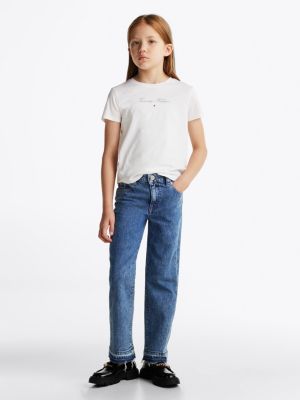 weiß t-shirt mit rundhalsausschnitt und logo für mädchen - tommy hilfiger