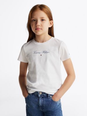 t-shirt à col ras-du-cou et logo white pour filles tommy hilfiger