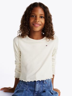 white textured extra slim long sleeve top for girls tommy hilfiger