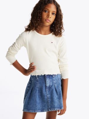 crop top extra slim texturé à manches longues white pour filles tommy hilfiger