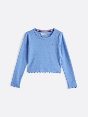 blue textured extra slim long sleeve top for girls tommy hilfiger