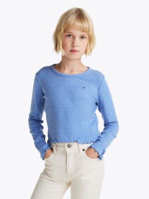 crop top extra slim texturé à manches longues blue pour filles tommy hilfiger