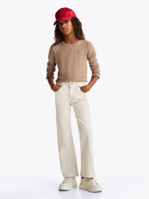 crop top extra slim texturé à manches longues marron pour filles tommy hilfiger