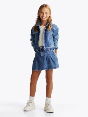 veste trucker décontractée en denim effilochée bleu pour filles tommy hilfiger