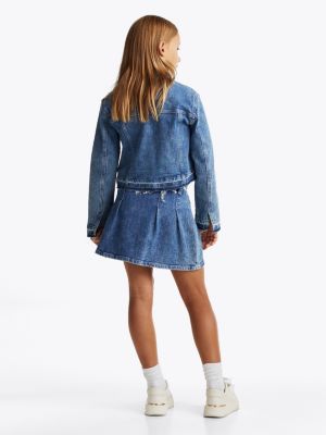 veste trucker décontractée en denim effilochée bleu pour filles tommy hilfiger