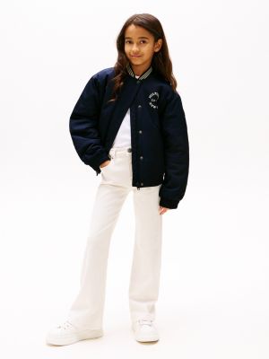 bomber varsity in raso blu da bambine tommy hilfiger