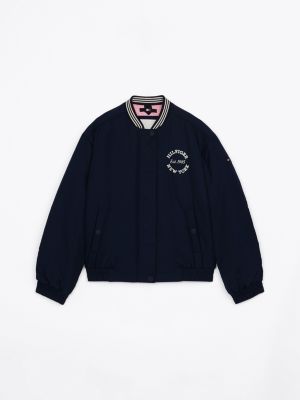 blau varsity-bomberjacke aus satin für mädchen - tommy hilfiger