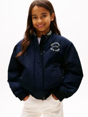 bomber varsity in raso blu da bambine tommy hilfiger