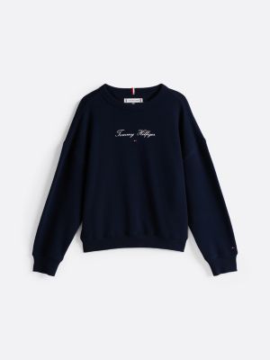 sweat à col ras-du-cou et logo bleu pour filles tommy hilfiger