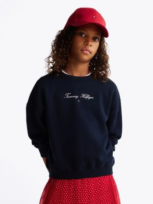 blue rundhals-sweatshirt mit logo für mädchen - tommy hilfiger