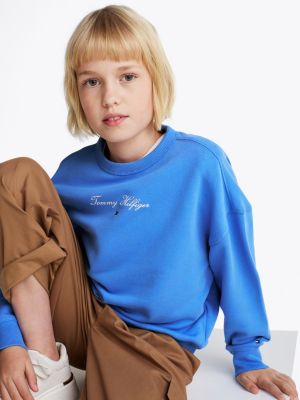 blau rundhals-sweatshirt mit logo für mädchen - tommy hilfiger