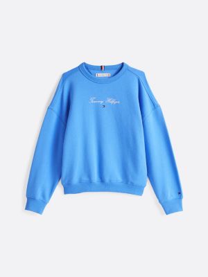 blau rundhals-sweatshirt mit logo für mädchen - tommy hilfiger