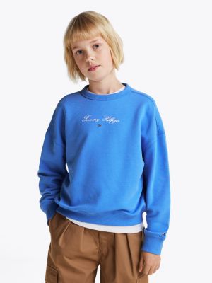 blue logo crew neck sweatshirt for girls tommy hilfiger