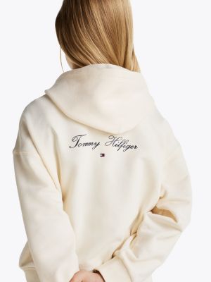 sweat à capuche décontracté varsity zippé beige pour filles tommy hilfiger