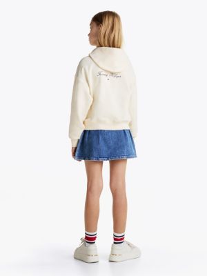 sweat à capuche décontracté varsity zippé beige pour filles tommy hilfiger