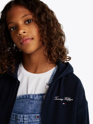 sweat à capuche décontracté varsity zippé bleu pour filles tommy hilfiger