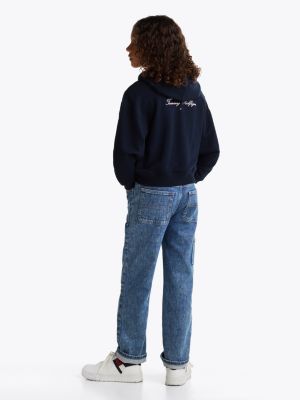 sweat à capuche décontracté varsity zippé bleu pour filles tommy hilfiger