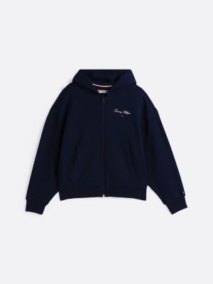 sweat à capuche décontracté varsity zippé bleu pour filles tommy hilfiger