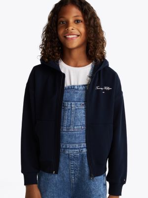 sweat à capuche décontracté varsity zippé blue pour filles tommy hilfiger