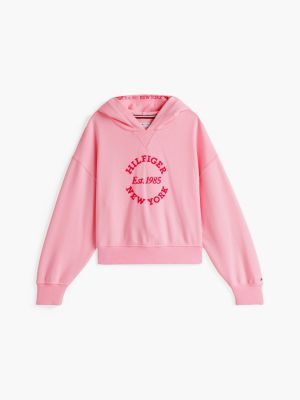 roze relaxed hoodie met logo voor meisjes - tommy hilfiger