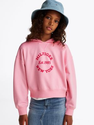 pink logo relaxed hoody for girls tommy hilfiger