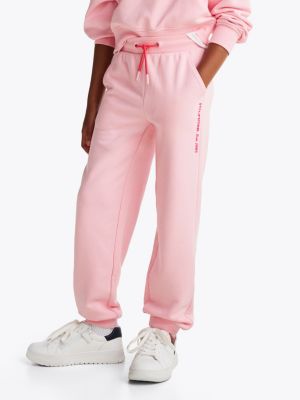 joggers relaxed fit con logo rosa da bambine tommy hilfiger