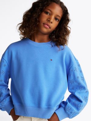 blau sweatshirt mit lochstickerei für mädchen - tommy hilfiger